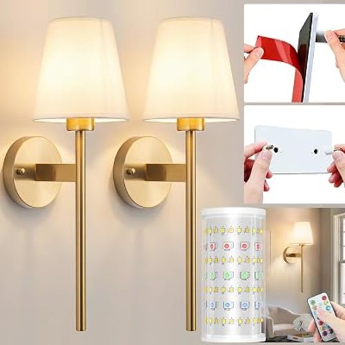 Nekhung Battery Operated Wall Sconce, Peel and Stick Sconces Set of 2