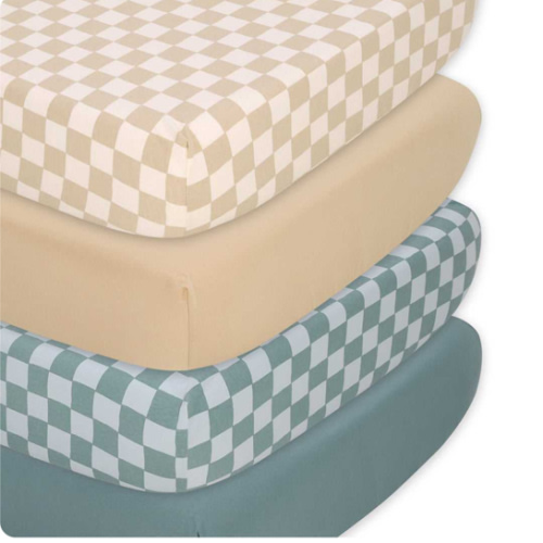 Check 4-Pack Fitted Organic Jersey Crib Sheet Set