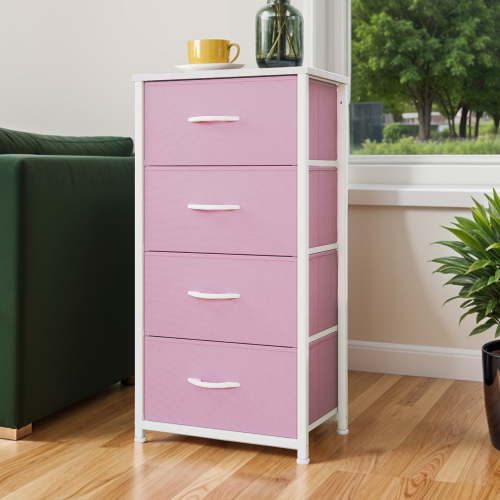 Uforic 4 Drawer Dresser Fabric Chest of Drawers Furniture Storage Organizer for Living Room,,Hallway, Pink
