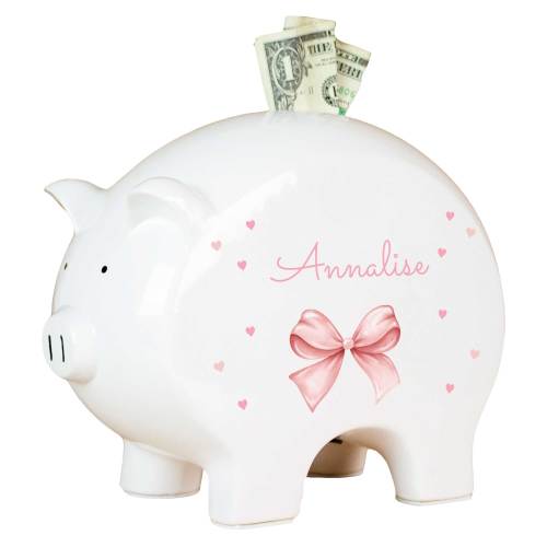 Personalized Piggy Bank - Pink Bow
