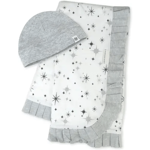 HonestBaby Quilted Baby Blankets Reversible Organic Cotton for Infant Boys, Girls, Unisex, Twinkle Star Grey, One Size