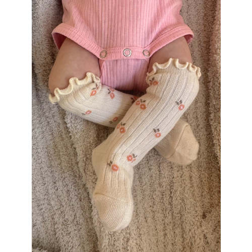 Lettuce Edge Socks, Ivory/Pink Floral