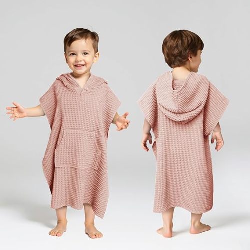 Hooded Kids Beach Towel - Soft Poncho Towel for Babies and Toddler - Lightweight Waffle Cotton Towel Cover Up for Bath, Pool, Beach