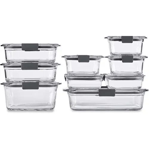 Rubbermaid Brilliance Glass Storage Food Containers with Lids (18 Pieces Total), Set of 9 (Varied Sizes), Clear, 9 Count