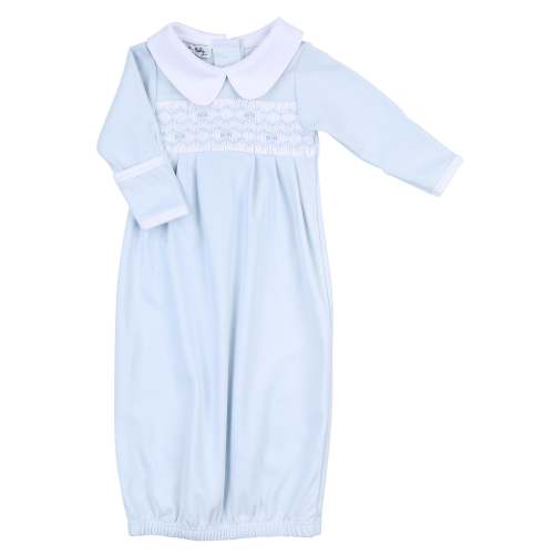 Fiona & Phillip Smocked Collared Blue Gown with White- 3M