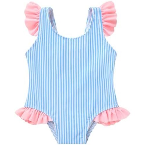 Tiny Cutey Toddler Girl Swimsuit Ruffled Stripe Sleeveless Swimwear One-Piece Baby Girl Bathing Suits