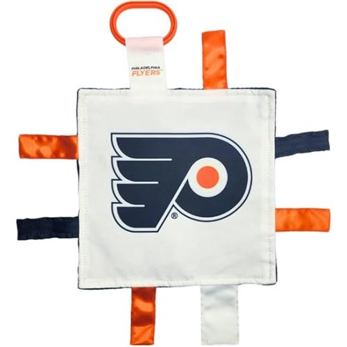The Learning Lovey Philadelphia Flyers Baby Tag Toy - NHL Hockey Baby Sensory Crinkle Toys - Soft & Safe - Ideal Baby Stroller Toy - BPA Free w/Stroller Clip (8" x 8" Tag Toy)