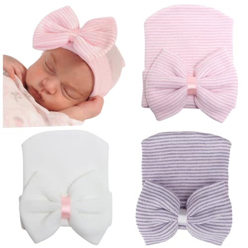 DRESHOW BQUBO Newborn Hospital Hat Infant Baby Hat Cap with Big Bow Soft Cute Knot Nursery Beanie