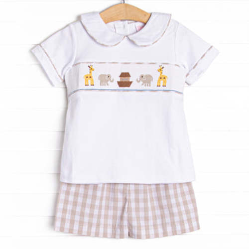 Noah's Ark Smocked Short Set, Tan – Stitchy Fish