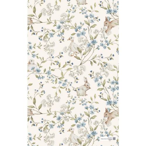 Meadow Friends with ducks and bunnies Wallpaper DEKORNIK, delicate baby nursery wallpaper, Easter pattern