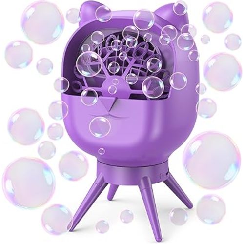 Rechargeable Bubble Machine, 180° Automatic-Rotating, 38000+ Big Bubbles/min, 500ml Large Capacity, Bubble Maker Machine for Kids, Toddlers, Outdoor, Parties, Birthday, Wedding, Purple