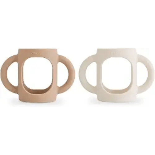 mushie Silicone Baby Bottle Handles 2-Pack | Fits 4 oz & 8 oz Narrow, Standard, Wide Neck Bottles Compatible with Dr. Brown’s, Philips Avent & More – 3 Months+ (Natural/Shifting Sand)