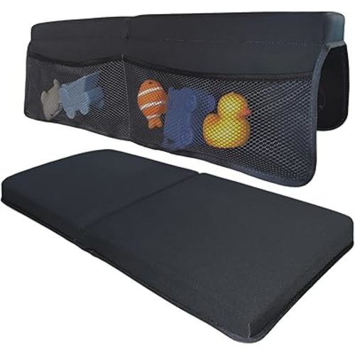Baby Bathtime Kneeler and Elbow Rest Pad Set - Baby Bath Knee Cushion, Bath Toy Organizer Pockets, Non-Slip Cushion, Memory Foam, Dark Grey