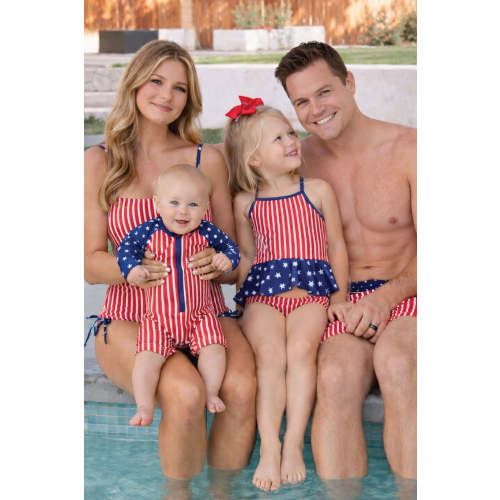 Long Sleeve Rash Guard Swim Romper Shortie | Stars & Stripes Party