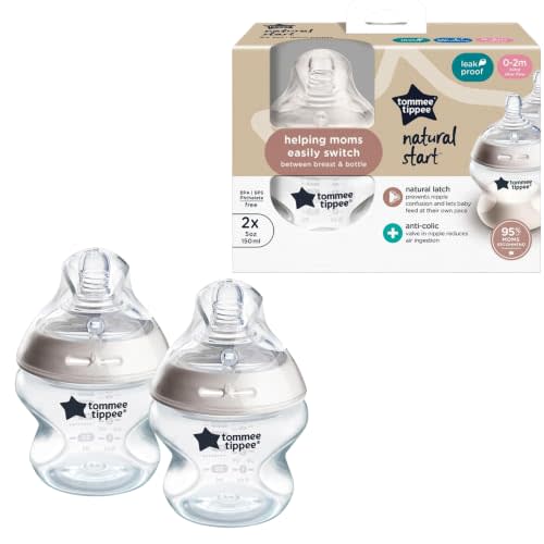Tommee Tippee Natural Start Baby Bottles, Anti-Colic, 0m+, 5oz | Pack of 2, Slow Flow Breast-Like Nipple, Self-Sterilizing, Seamless Bottle-to-Breast Transition, BPA Free