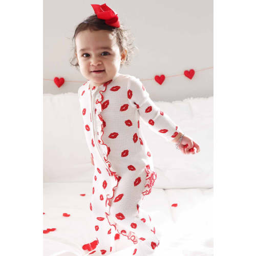 Little Kisses Bamboo Waffle Ruffle Zipper Footie