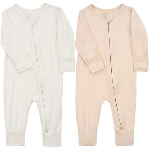 Aablexema Baby Footless Pajamas Zipper with Mitten, Rayon from Bamboo, Infant Long Sleeve Romper Pjs