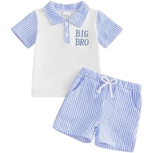 Big Bro Little Bro Matching Outfits Striped Letter Embroidery Short Sleeve Romper/Shirt Shorts Summer Clothes Set
