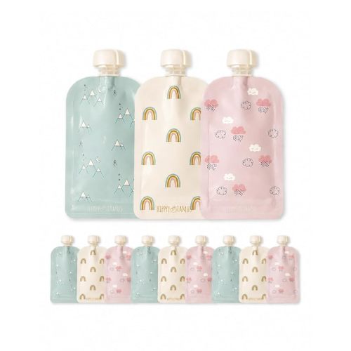 Hippypotamus Reusable Baby Food Pouches for Toddlers | 12-Pack 5oz | Dishwasher-Safe | BPA Free | Refillable Squeeze Pouch For Applesauce & Yogurt (Rainbows)