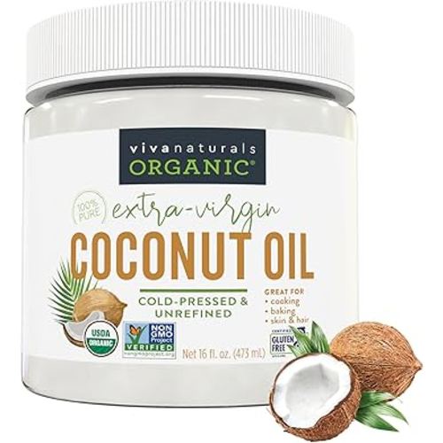 Viva Naturals Organic Coconut Oil, 16 fl oz – Unrefined, Cold-Pressed Extra Virgin Coconut Oil, USDA Organic & Non-GMO, Natural Cooking Oil, Hair Oil & Skin Oil