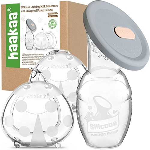 Haakaa 4oz/100ml Manual Breast Pump with Leakproof Silicone Lid and 2 * 2.5oz/75ml Wearable Ladybug Breast Milk Collector Combo New Breastfeeding Gift - 4oz/100ml Pump + Lid + Ladybug*2