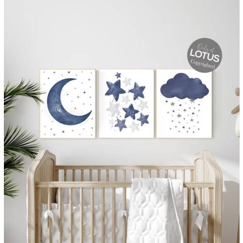 Navy Nursery Decor Cloud and Stars Moon and Stars Navy Blue - Etsy