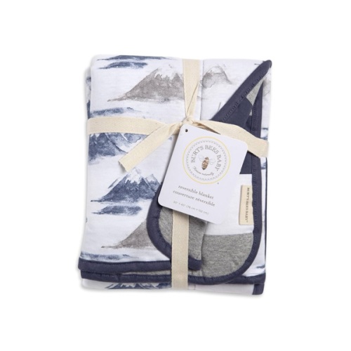 Burts Bees Baby Infant Reversible Blankets 100% Organic Cotton GOTS Certified - Watercolor Mountains Prints with Quilting Pattern Soft Nursery Blanket with 100% Polyester Fill for Size 30 x 40 Inch