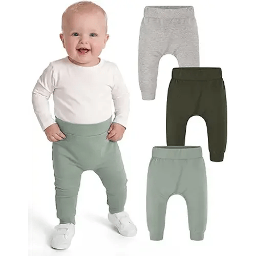 Yoofoss Baby Pants Organic Cotton Baby Boy Girl Sweatpants, 3 Pack Pull On Infant Toddler Jogger for 0-18 Months