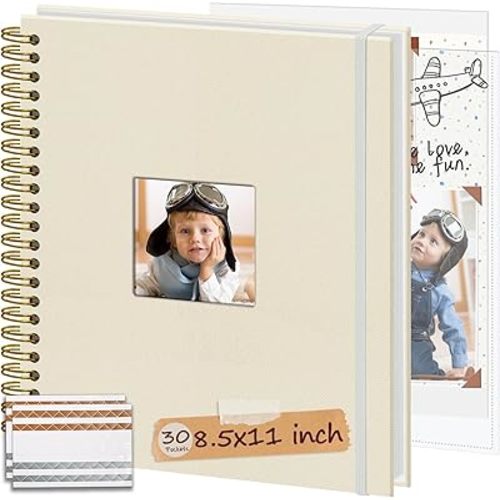 Baby Scrapbook 8.5x11 Inch with 30 Sheets (Beige)