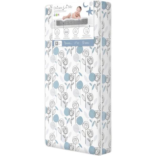 Dream On Me Nap Nest Crib and Toddler Mattress, Dual-Sided - Infants & Toddlers, Waterproof 5” Mattress with 88 Interwoven Coils, 75% Recycled Fiber, GREENGUARD Gold & BSA Certified – Teal Flowers