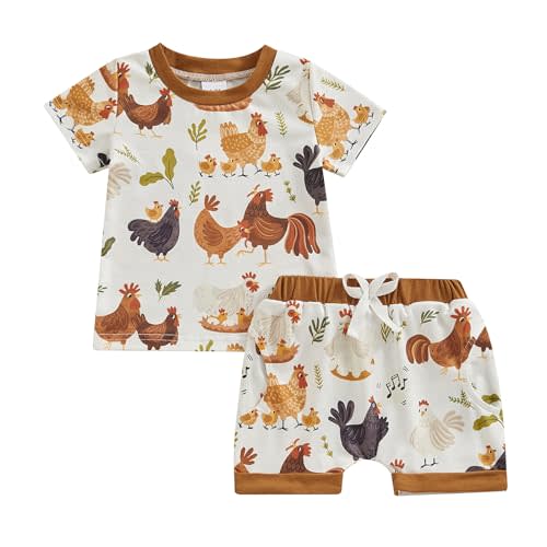 Toddler Baby Boy Farm Clothes Western Farm Chicken Animals/Tractor Shirt+Short Pant Summer Short Outfit Country Stuff