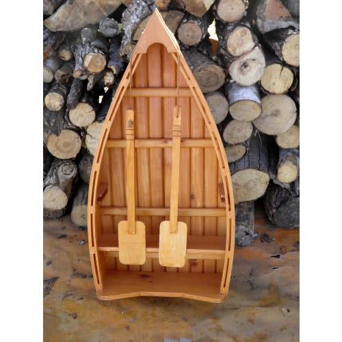 Canoe Accent Wall Shelf Display, Rustic Log Cabin River Décor, Cottage Lake House Rowboat, Nautical Coastal Theme Wooden Boat Shelf, 2