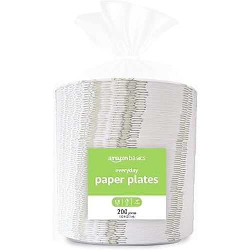 Amazon Basics Everyday Paper Plates, 8.62 Inch, Disposable, 200 Count