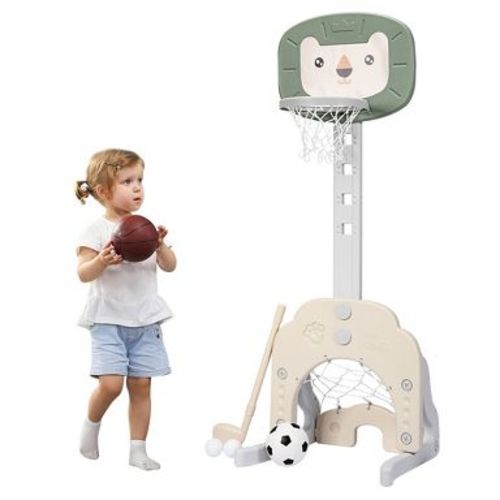 Costway 3-in-1 Kids Basketball Hoop Set Adjustable Sports Activity Center w/Balls Green
