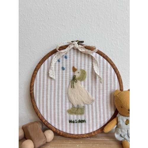 Personalized Nursery Needle Felted Hoop, Custom Animal Embroidery Art