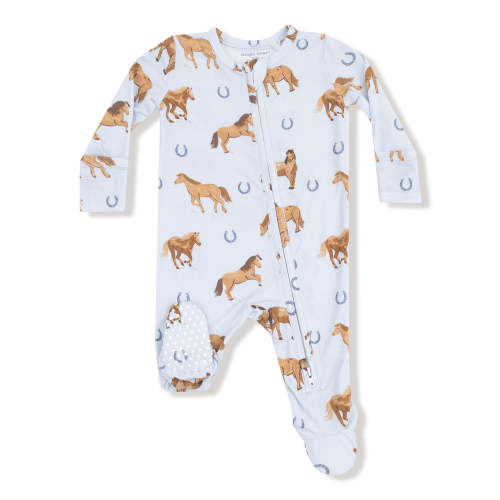 2-Way Zip Footie, Horses Blue