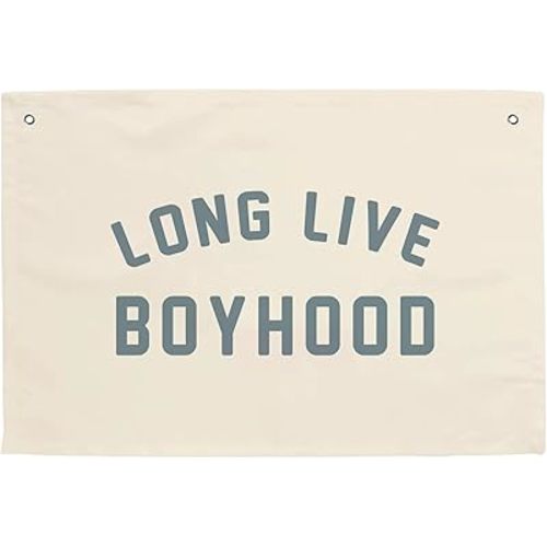 MINI ZOZI Long Live Boyhood Hanging Flag 20X30 Banners Blue Canvas Wall Decor Art Sign Boys Room Boy Bedroom Banner Toddler Playroom Baby Kids Nursery Fabric Flags Tapestry