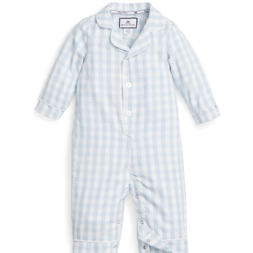 Organic - Baby's Twill Classic Romper in Light Blue Gingham