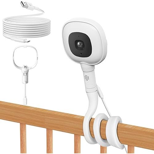 Flex Baby Monitor Charger Mount for Nanit Pro Baby Monitor with Type-C Port and 10FT Power Cable, Fully Enclosed Housing Crib Camera Mount, Temperature and Humidity Display(Camera Not Included)
