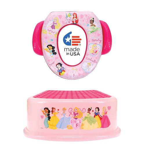 Disney Princess "Loving Life" - Juego de 2 piezas esenciales para entrenamiento para ir al baño, cojín suave, entrenamiento para ir al baño para bebé, seguro, fácil de limpiar, taburete
