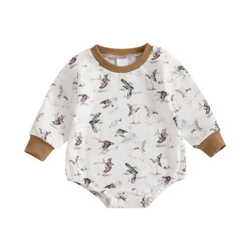 Povozer Bodysuits For Baby Infant Clothing Baby Boy Girl Mallard Duck Romper Short Sleeve Duck Bodysuit Tops Baby Clothes Size 12-18 Months,Brown