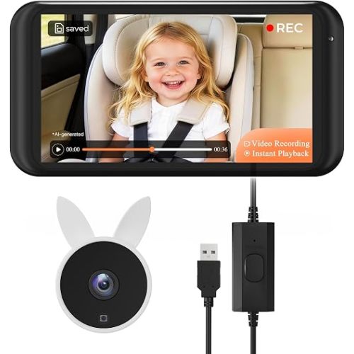 Babyvue BV2MAX Baby Car Camera, White 4.5" 1080P Monitor with Recording