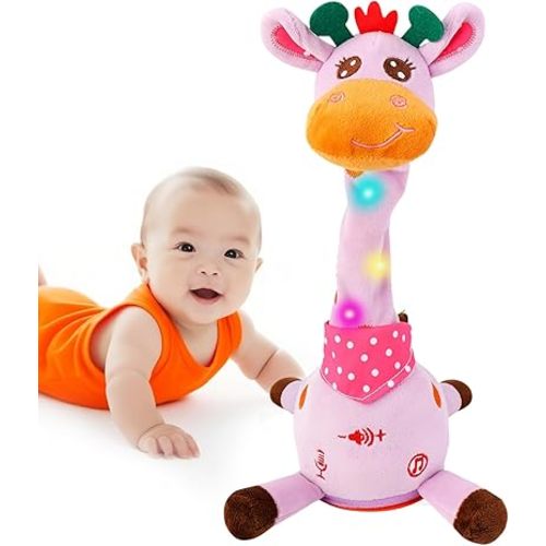 Dancing Talking Singing Giraffe Baby Toy, Tummy Time Toy Giraffe Stuffed Animal with Volume Adjustment, Singing 10 Children's Songs Light Up Toys, Repeating What You Say, Easter Basket Stuffers Gifts