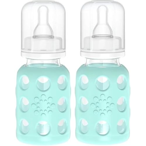 Lifefactory Glass Baby Bottle BPA Free | Protective Silicone Sleeve | 4 oz Pack of 4 | Mint & Cantaloupe