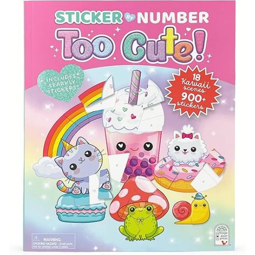 Too Cute! A Sticker by Number Kids Activity Book for Kids: Kawaii-Inspired Stickers, Pull-Out Pages and 900 Stickers Paperback – Sticker Book, October 17, 2023