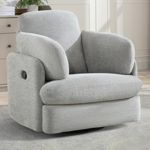 Bonzy Home Manual Recliner Chair, 360°Swivel Rocker Glider Recliner Chair | Oversize Overstuffed Nursery Rocking Reclining Sofa with 2 Pillows and Hidden Storage, Light Grey
