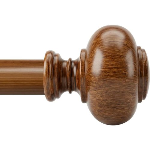Wood Curtain Rod for Windows 48 to 84 Inches(4-7ft): 1 inch Diameter Heavy-Duty Adjustable Curtain Rod with Classic Finials For Bedroom & Livingroom