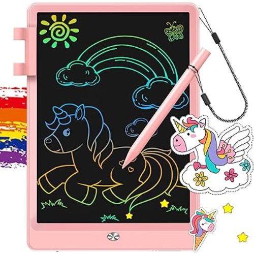 FLUESTON LCD Writing Tablet for Kids, 10 Inch Doodle Board, Colorful Drawing Pad for Toddler, Educational Travel Toy Gifts for 3-8 Year Old Girls Boys, Erase Lock Writing Board - Pink