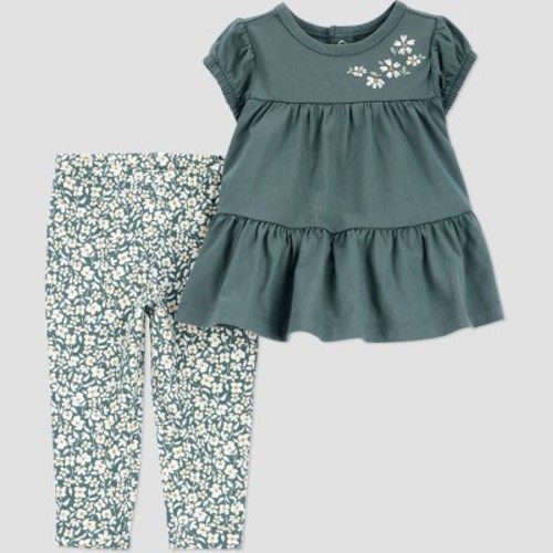 Carter's Just One You® Baby Girls' 2pc Floral Top & Bottom Set - Green 6M