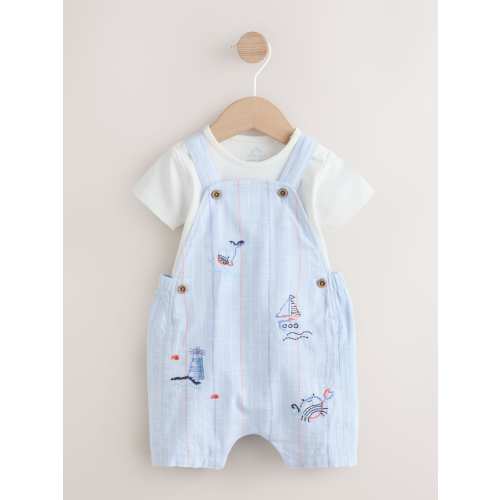 Blue Nautical Stripe Dungarees And Bodysuit Baby Set (0mths-2yrs)